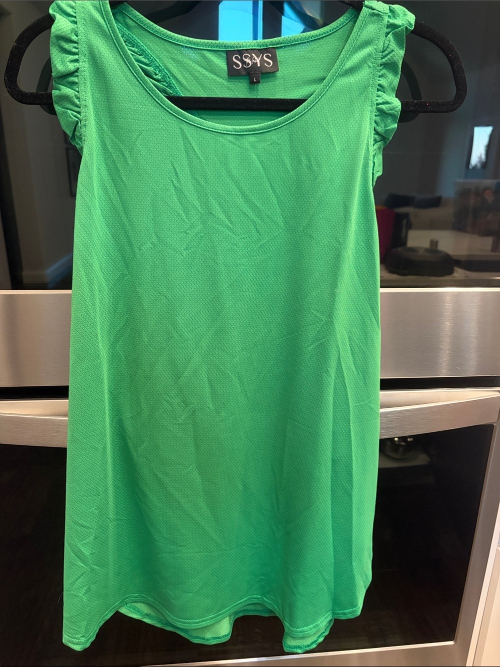 SSYS Green Sleeveless Ruffle Shoulder Tank Top